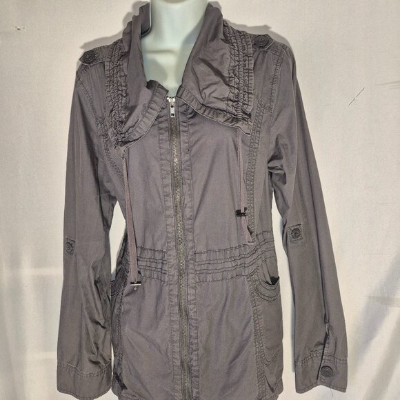 DECREE lightweight utility jacket. Green, zippered front, flip up collar, XL - Picture 10 of 16